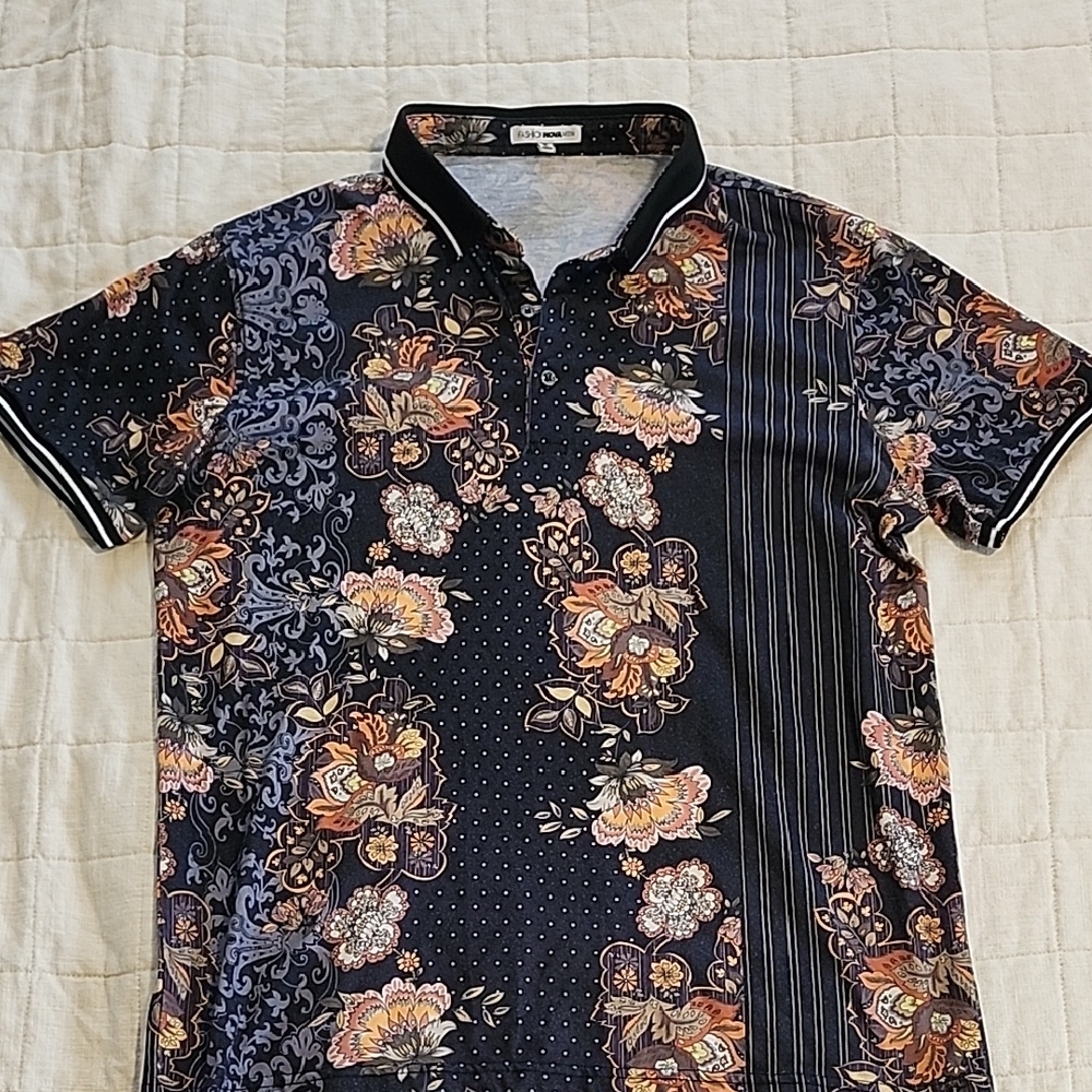 Fashion Nova Black Floral Polo Shirt